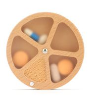 Kedera Wooden Pill Organizer Portable -Clear Pill Case with 360 Degree Rotation 4 Compartments Week Pill Container (Wood Color)