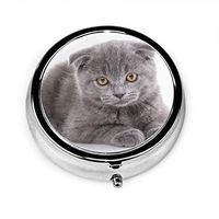 Pill Organizer Case, Scottish Fold Cute Kitten Interesting Kitten Portable Pill Box Small Pill Container for Purse Or Pocket, Round Pill Box