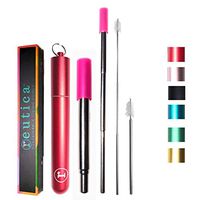 Reutica Collapsible Stainless Steel Straw Key Chain- Telescopic Metal Drinking | Reusable and Portable with Chain Carrying Case for 12-to-40 Oz Tumbler, Cup, Bottle, Coffee Mug (Red-Silver)