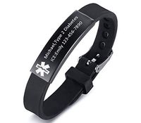 VNOX Free Engraving-Black Silicone Rubber Stainless Steel Medical Alert ID Adjustable Bracelet for Child