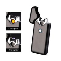 Lighters USB Arc Lighter Rechargeable Flameless Windproof Plasma Coil Electric Cigar Cigarette Lighter 2 in 1 Touch (Black)