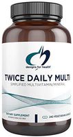 Designs for Health Twice Daily Multi - Iron-Free Adult Multivitamin Supplement with Active Folate Quatrefolic+ Chelated Minerals - Vitamins A, B6, C, D, E, and K, Riboflavin, Thiamin (240 Capsules)