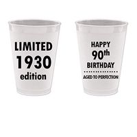 Mandeville Party Company, 10 count Frost Flex Plastic Cups, Happy 90th Birthday - Limited 1930 Edition, Aged to Perfection