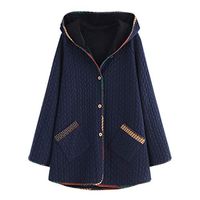 HNTDG Plus Size Coat for Women Winter Warm Vintage Long Sleeve Button Coat Cotton with Pocket Hooded Outwear Blue