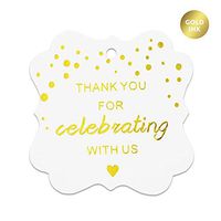 Paper Gift Tags,Thanks for Celebrating with Us Tags,Gold Foil Party Favor Tags, Perfect for Wedding,Baby Shower and Party Decoration,30-Pack 2 inch
