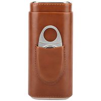 Garosa Portable Leather Travel Cigar Case Cedar Wood Lined Cigar Humidors 3 Tubes with Stainless Steel Cigar Cutter Cutter Stand(Brown)
