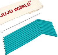 10 Turquoise TUMBLERS Straws - Reusable Silicone Straws for 30 and 20 oz Yeti - Flexible Easy to Clean + Extra Long Brush - BPA Free, No Rubber Taste Drinking