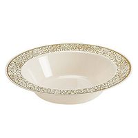 Disposable Plastic Bowls | Premium Quality Ivory & Gold Dinnerware With Golden Lace Rim | Excellent for Weddings, Baby & Bridal Showers, Parties & More | Heavy Duty 12 Ounce Bowl | 40 Count