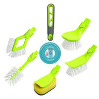 Guay Clean Kitchen Brush Kit - Cleaning Dish Set with Handle - Includes: Rectangular Brush Sponge Brush Round Brush Bottle Brush and Corner Brush - 5 Piece Multi-Function Attachments - Green