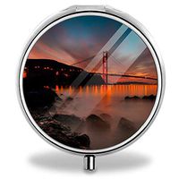 Beautiful Round Silver Pill Box Pocket 2.1 inches Medicine Tablet Holder Organizer Case for Purse (San Francisco Bridge)