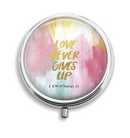 Euger Custom Love Never Gives Up Verse Stainless Steel Round Pill Box Medicine Vitamin Organizer Holder Decorative Box 3 Compartment Medicine Case