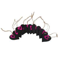 Pixnor 10pcs Mini Price Tags Heart Shape Hanging Wooden Blackboard Gift (Magenta)