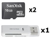 2 PACK - SanDisk 16GB MicroSD HC Memory Card SDSDQAB-016G (Bulk Packaging) LOT OF 2 with USB 2.0 MicoSD & SD Memory Card Reader 