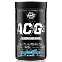 PMD Sports ACG3 Supercharged - Pre Workout - Powerful Strength, High Energy, Maximize Mental Focus, Endurance and Optimum Workout Performance, Concentrated Drink Mix - Blue Razz (60 Servings)
