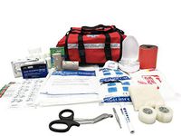 LINE2design First Aid Kit - EMS EMT Paramedic Rescue Kit - Emergency Fully Stocked Medical Supplies Portable Travel Size Trauma First Responder Kit - Red