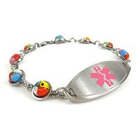 My Identity Doctor - Women's Medical Alert Bracelet with Engraving - 1cm Steel, Glass - Pink - Wrist Size 7.5 Inch