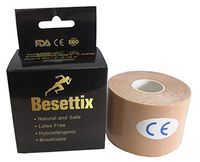 Besettix Premium Kinesiology Tape, Waterproof, Latex Free Athletic Sports & Recovery Tape for Pain Relief, Muscle & Joint Support, Breathable, Elastic Therapeutic Tape, 2" x 16.4' (Beige Single Roll)