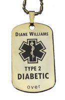 Custom Engraved Diabetes Diabetic Medical Alert Tag Pendant Necklace in Gold or Silver (Gold) - Free Personalization