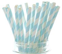 Striped Blue Baby Shower Straws - Baby Boy Light Blue Paper Party Straws (Pack of 25) - Beach Wedding Cake Pop Sticks