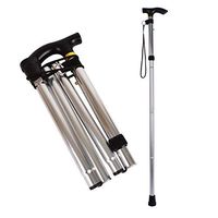 Baitaihem Adjustable Foldable Walking Cane 4 Section Aluminum Alloy Folding Walking Stick - Lightweight & Sturdy Offset Walking Stick Sleek, Comfortable T Handles(Silver)