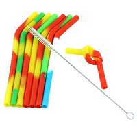 8pcs Reusable Silicone Drinking Straws 8.2'' Flexible Straws with Cleaning Brush by X-Value