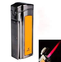 PIPITA Windproof Cigar Lighter 4 Torch Metal Gas Cigarette Butane Lighter Jet Blue Flame Refillable Lighter with Two Punch