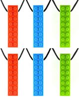 6-Pack Mega Brick Sensory Chew Necklace - Tough - Tactile Chewelry for Mild Chewers (2 Red, 2 Blue, 2 Green)
