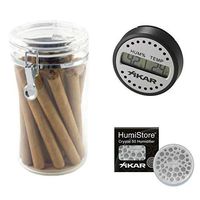 Acrylic Cigar Humidor Jar with 1 PuroTemp Round Digital Hygrometer and 1 HumiStore Crystal Humidifier, Starter Kit Cigar Storage Combo, 25 Cigar Capacity
