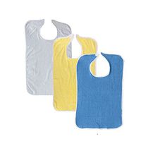 3 Pack Terry Adult Bib with Velcro Closure (Royal Blue, Yellow, White)