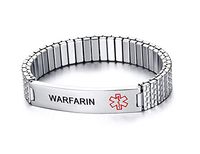 Mealguet Jewelry WARFARIN- Unisex Stainless Steel Medical Alert ID Tag Stretch Wristband Bracelet/Deep Black engrave