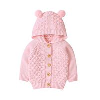 Driuankeji Kids Knit Sweater Newborn Infant Baby Girls Boys Winter Warm Solid Color Button Hoodie Outwear Pink