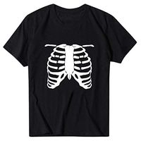 Meikosks Women's Rib Print T Shirt Short Sleeve Round Neck Tops Casual Blouses Basic Pullover Black