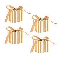 BESTONZON 20 Pcs Square Treat Boxes Small Chocolate Gift Container with Ribbon for Wedding Baby Shower (Golden Striped)