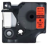 LM Tapes - Premium LM-45017 1/2" Black on Red Compatible Label Maker Tape, Replaces Dymo 45017 D1 Label Tape 12mm