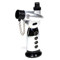 Silver Table Top Refillable Butane Torch Lighter with Hands Free Flame Lock 4 1/4 Inch
