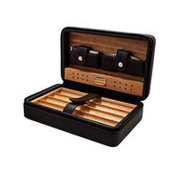 METTE Cowhide Travel Cigar Humidor Case,Cigar Box with Humidifier and Cedar Wood Removbable Tray,Cigar Gift Set,for Cigar Aficionado and Father's Day(Does Not Include a Lighter),Black