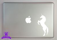 Overly Attached Decals Rearing Unicorn Vinyl Decal Sized to Fit A 17" Laptop - White
