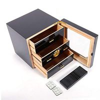 MONIPA Desktop Cigar Humidor w/Humidifier & Hygrometer, Luxury Cedar Wood Lined Cigar Cabinet Humidor, 3 Layer Drawers Cigarettes Storage Display Box Holds 75-100 Cigars, Tempered Glass Door