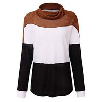 general3 Women Long Sleeve Knitting Sweater Color Block Turtleneck Hollow Out Loose Chunky Cable Knit Pullover Blouse (Coffee, Small)