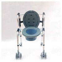 Nuokix Elderly Commode Chair - Fold Walker Commode Belt Wheel - Adjustable Height Toilet Seat Shower Chair Meal Seat