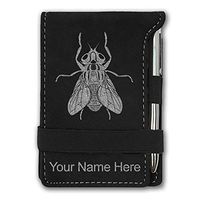 Mini Notepad, Housefly, Personalized Engraving Included (Black with Silver)