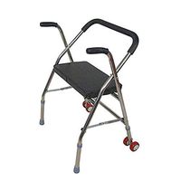 LJHHH Folding Rollator Walker,Elderly Walker Portable Non-Slip Drop-Proof Walker,Ultra Lightweight Folding Rollator Wheeled Walking Frame,Four-Legged Cane Stool Walker