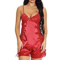 Haxikocty Women Sling Pyjamas Lace Tank Tops and Panty Lingerie Set Nightgowns Underwear Red
