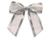 Pack Of 12, 4-1/2" Solid Silver Pre-Tied Sheer Gift Bows Organza W/Satin Edge 1-1/2" Ribbon 100% Nylon