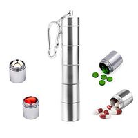 Pocket Pill Case, Portable Pill Box, Messar 5 Compartments Aluminum Alloy Pill Holder Waterproof Medicine Organizer Pill Bottle Pill Container with Keychain & Carabiner for Travel Camping (1 Pcs)