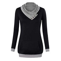 LONGDAY Womens Turtleneck Cowl Neck Tops Plaid Patchwork Shirts Oversized Tunic Long Sleeve Pullover Swing Blouse