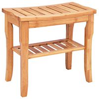 Giantex Bamboo Shower Bench Seat with Storage Shelf, Shower Spa Chair Seat Bench Organizer Stool for Indoor or Outdoor