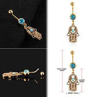 Stylish Navel Belly Ring Rhinestone Button Bar Barbell Body Piercing Jewelry (Design - Hamsa)