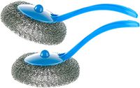 Handle Stainless Steel Sponge - Set of 2 - Metal Scouring Scrubber - Wool Dish Pad - Blue