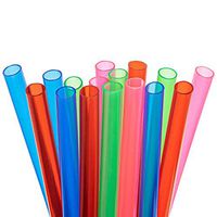 15 Short Reusable Plastic Straws Super Extra Wide + Sturdy Cleaning Brush - For Thick Smoothies in Small Glasses or Cups, and Kids Drinks - Assorted Colors Value Pack - BPA PFOA Free